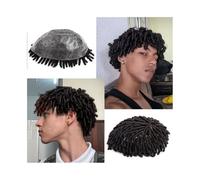 Men Toupee Twist Crochet Braided Men's Capillary Prothesis 6" Human Hair 0.1mm Skin Base Dreadlock Toupee Men Hair Tropper(1B#,8x10)