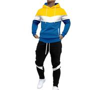 Men Tracksuit Set Casual Hoodies For Men Uk Patchwork Colour Hooded Sweatshirt Drawstring Trousers Lightweight Comfortable Outdoor Sportswear Fashionable Leisure Daywear 2 Piece Top And Pants