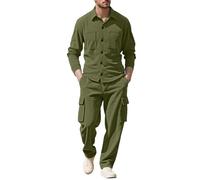 Men Tracksuit Set Corduroy Western Cowboy 2 Piece Outfits Long Sleeve Button Down Shirts Sweatpants Cargo Sets Work Combat Top and Bottom Jogging Suit Set Comfy Co Ord Activewear