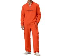 Men Tracksuit Set - Men's Casual Zip Up Sweatshirt Two Piece Set With City Letter Print Modern Loungewear Ensemble For Streetwear Autumn Winter Outdoor Relaxed Fit