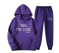 Men Tracksuits 2 Piece Athletic Sweat Suits Leisure Jogging Set Yes I'm Cold Letter Printed Hoodie with Hood and Pockets Sports Pants Tracksuit Sportwear Loose Casual Suit Lounge Wear