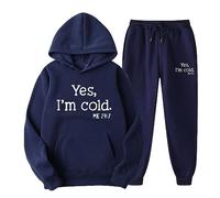 Men Tracksuits 2 Piece Athletic Sweat Suits Leisure Jogging Set Yes I'm Cold Letter Printed Hoodie with Hood and Pockets Sports Pants Tracksuit Sportwear Loose Casual Suit Lounge Wear