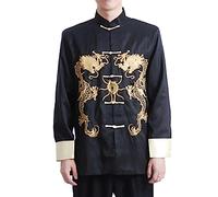 Men Traditional Tang Jacket Kung Fu Wing Chun Uniform Chinese New Year Party Long Sleeve Top Coat (Black, XL)