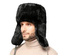 Men Trapper Bomber Hat Faux Fur Winter Earflap Russian Hat Fluffy Trooper Warm Ushanka Cossack Soft Aviator Hat Cap Hunting Snowing Skiing Skating Outdoor 56-58CM (UK, Numeric, 7, 7 1/4, Black)