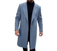 Men Trench Coat Longline Autumn Winter Woolen Coat One Button Business Casual Jacket Solid Color Windbreaker Warm Overcoat Lapel Work Office Cardigans Outdoor Windproof Outerwear