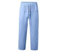 Men Trousers - Mens Trousers Casual Smart Men's Spring And Autumn Beach Pants Solid Color Cott On And Linen Loose Drawstring Button Casual Pants Men