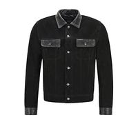 Men Trucker Leather Jacket Black Suede Skipper Collar Western Shirt Jacket 1280 (M)