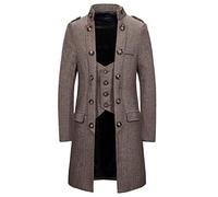 Men Tweed Coats False 2 Long Jacket Piece Trench Essential Coat Slim Fit Fashion Business Outwear Herringbone Pattern (Khaki,XL)