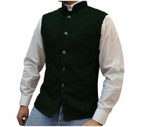 Men Tweed Waistcoats Vintage Single Breasted Herringbone Waistcoat Mens Stand Collar Sleeveless Button Retro Blazer Jacket Business Formal Dress Suit Vest Weeding Party Gilet with Pockets XS-3XL