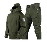 Men Two Piece Ski Suit Set, Mens Winter Waterproof Windproof Hooded Snow Coat 2 Pieces Snowboarding Snowsuits, Include Armband, Belt, For Lovers Of Outdoor Casual Ski Suit (Color : Army green, Size
