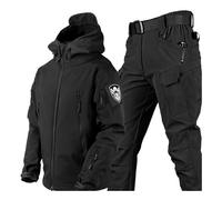 Men Two Piece Ski Suit Set, Mens Winter Waterproof Windproof Hooded Snow Coat 2 Pieces Snowboarding Snowsuits, Include Armband, Belt, For Lovers Of Outdoor Casual Ski Suit (Color : Black, Size : 4XL