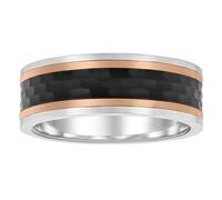 Men Twotone Wedding Band 8mm Stainless Steel with Rose & Black Hammered Center Ring Bold & Unique for Him, metal, no gemstone