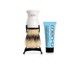men-u BARBIERE PURE BRISTLE (WHITE) SHAVING BRUSH - Traditional shaving brush set from Italy w/ pure bristles. A great introductory shaving brush. Includes 15ml SHAVE CREAM tube.