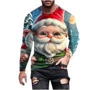 Men Ugly Christmas Jumper UK Clearance Santa Claus Reindeer Snowman Xmas Sweatshirt Funny Novelty T-Shirt Long Sleeve Blouse Round-Neck Sweater Fall Winter Warm Pullover Cotton Workout Tops