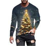 Men Ugly Christmas Jumper Xmas Tree T-Shirt Light Up Print Shirt Long Sleeve Blouse Causal Crewneck Sweatshirt Funny Novelty Pullover Regular Fit Jumpers Comfortable Activewear Holiday Party Tops
