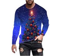 Men Ugly Christmas Jumper Xmas Tree T-Shirt Light Up Print Shirt Long Sleeve Blouse Causal Crewneck Sweatshirt Funny Novelty Pullover Regular Fit Jumpers Comfortable Activewear Holiday Party Tops