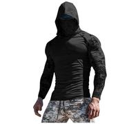 Men UPF 50+ UV Hoodie with A Mask Tops,Sunscreen Long Sleeve Retro Hoodies Breathable High Elasticity Round Neck Hoodies Mens Outdoor Gym Sport Fitness Quicky-Dry Pullover Hoody Blouses M-XXL Black