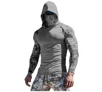 Men UPF 50+ UV Hoodie with A Mask Tops,Sunscreen Long Sleeve Retro Hoodies Breathable High Elasticity Round Neck Hoodies Mens Outdoor Gym Sport Fitness Quicky-Dry Pullover Hoody Blouses M-XXL