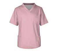 Men V Neck Classic Workwear Nursing Tops White Tunic Uniform Salon Classic Solid Colorv Neck Short Sleeve Scrub Tops with 3 Pockets Male Nurse Uniform Navy & Red Stripe (Pink, 5XL)