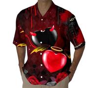 Men Valentine Shirt Cute Heart Love Oversized T-Shirts Classic Short Sleeve Button Down Color Block Vintage Cotton Summer Tops Casual Valentines Party Club Holiday Workout Tees, Red, XL