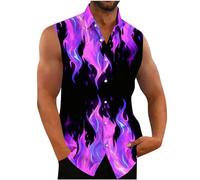 Men Vest Summer Shirts for Men Button Hawaiian Flame Print Running Tshirt Lapel Neck Sleeveless Shirt Tank Tops Mens Beach Shirt Holiday