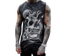 Men Vest Top Fashion Distressed Skull Print Halloween Sleeveless Tank Tops Summer Rock Style Comfort Male Tees Shirt Tank Black