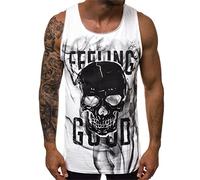 Men Vest Top Fashion Skull Print Halloween Sleeveless Tank Tops Summer Rock Style Comfort Male Tees Shirt Tank White