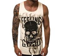 Men Vest Top Fashion Skull Print Halloween Sleeveless Tank Tops Summer Rock Style Comfort Male Tees Shirt Tank Khaki