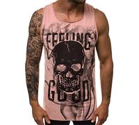 Men Vest Top Fashion Skull Print Halloween Sleeveless Tank Tops Summer Rock Style Comfort Male Tees Shirt Tank Pink