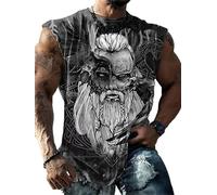 Men Vest Top Fashion Viking Warrior Print Round Neck Tank Tops Summer Rock Style Breathable Sleeveless T-Shirt Bodybuilding Muscle Vests Grey