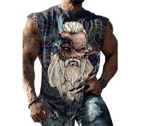 Men Vest Top Fashion Viking Warrior Print Round Neck Tank Tops Summer Rock Style Breathable Sleeveless T-Shirt Bodybuilding Muscle Vests Blue