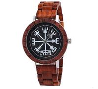 Men Viking Canvas Watch Band Analog Wooden Wrist Watch,Nordic Vintage Quartz Analog Watch, Handmade Fashion Watches. (Black)