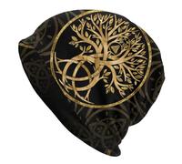 Men Viking Celtic Knot Tree of Life Beanies Caps - Norse Mythology Print Vintage Bonnet Hats - Outdoor Cycling Protection Double Layer Headwear Elastic Sports Cap