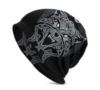 Men Viking Celtic Wolf Tattoo Beanie Hat for, Nordic Myth Odin Fenrir 3D Printed Thin Hat Slouchy Cap, Outdoor Adult Fashion Vintage Double Layer Protection Headwraps