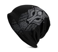 Men Viking Celtic Wolf Tattoo Beanie Hat for, Nordic Myth Odin Fenrir 3D Printed Thin Hat Slouchy Cap, Outdoor Adult Fashion Vintage Double Layer Protection Headwraps