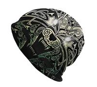 Men Viking Celtic Wolf Tattoo Beanie Hat for, Nordic Myth Odin Fenrir 3D Printed Thin Hat Slouchy Cap, Outdoor Adult Fashion Vintage Double Layer Protection Headwraps