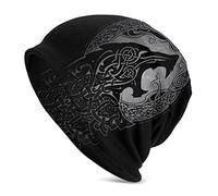 Men Viking Celtic Wolf Tattoo Beanie Hat for, Nordic Myth Odin Fenrir 3D Printed Thin Hat Slouchy Cap, Outdoor Adult Fashion Vintage Double Layer Protection Headwraps