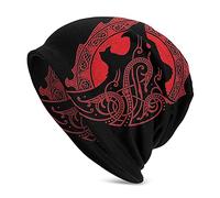 Men Viking Celtic Wolf Tattoo Beanie Hat for, Nordic Myth Odin Fenrir 3D Printed Thin Hat Slouchy Cap, Outdoor Adult Fashion Vintage Double Layer Protection Headwraps