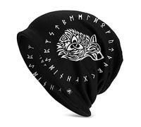 Men Viking Celtic Wolf Tattoo Beanie Hat for, Nordic Myth Odin Fenrir 3D Printed Thin Hat Slouchy Cap, Outdoor Adult Fashion Vintage Double Layer Protection Headwraps