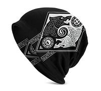 Men Viking Celtic Wolf Tattoo Beanie Hat for, Nordic Myth Odin Fenrir 3D Printed Thin Hat Slouchy Cap, Outdoor Adult Fashion Vintage Double Layer Protection Headwraps