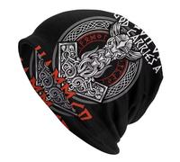 Men Viking Mjolnir Skullies Beanies Hat-Nordic Celtic Knot Thor's Hammer Print Double Layer Bonnet Pirate Hats Black