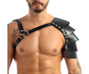 Men Viking Warrior Shoulder Armor Medieval Gladiator Harness Renaissance Buckle Shields Cosplay Halloween Party, Single Shoulder Armor Strap, One size