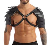 Men Viking Warrior Shoulder Armor PU Leather Medieval Knight Chest Harness Adjustable Gladiator Shoulder Pauldron Armor Steampunk Shoulder Pad Arm Guards Halloween Cosplay Party Fancy Dress Costume