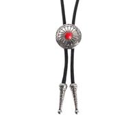 Men Vintage Metal Flower Stone Pendant Bolotie Western Braided Leather Rope Necktie Jewelry Shirt Collar Chain