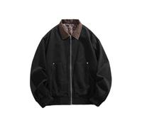 Men Vintage Solid Cotton Jacket Stand-Up Collar Zipper Leopard Denim Outerwear with Pocket