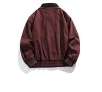 Men Vintage Solid Cotton Jacket Stand-Up Collar Zipper Leopard Denim Outerwear with Pocket