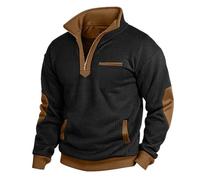 Men Waffle Sweatshirt Men Henry Sweatshirt Long Sleeve Sweater Stand Collar Jumpers With Elbow Patches Pullover Sweatshirts Slim Fit Muscle Pullover Outdoor Workout Sweater Without Hood