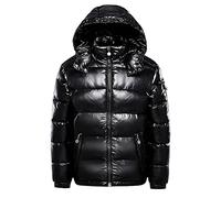 Men Warm Down Jackets Solid Color Winter Snow Down Jackets Hooded Zipper Metal Shining Windbreaker Parka