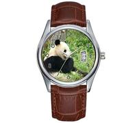 Men Watch Casual Waterproof Quartz Watches Clock Date Classic Business Brown Leather Christmas Wristwatch Giant Panda Bear Watches, Brown, commercial
