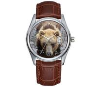 Men Watch Casual Waterproof Quartz Watches Clock Date Classic Business Brown Leather Christmas Wristwatch Swimming Bear Watch, Brown, commercial